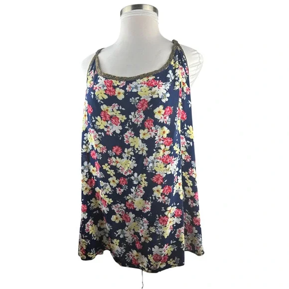 Torrid Lace Back Cami Top Navy Blue Multi-Colored Floral Print Plus Size 5 5X - Picture 3 of 16